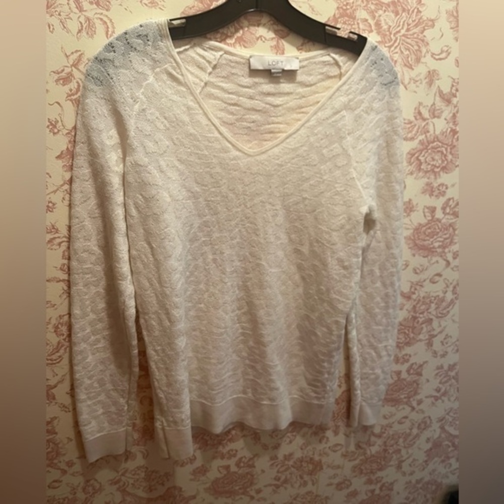 Ann Taylor Loft Sparkly White Leopard Print Sweater